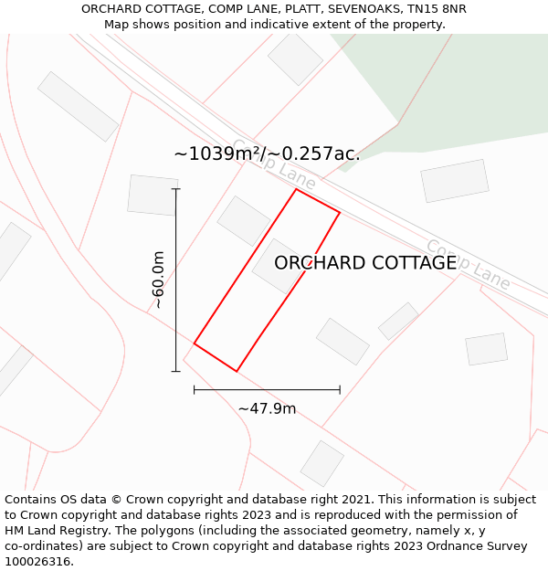 ORCHARD COTTAGE, COMP LANE, PLATT, SEVENOAKS, TN15 8NR: Plot and title map