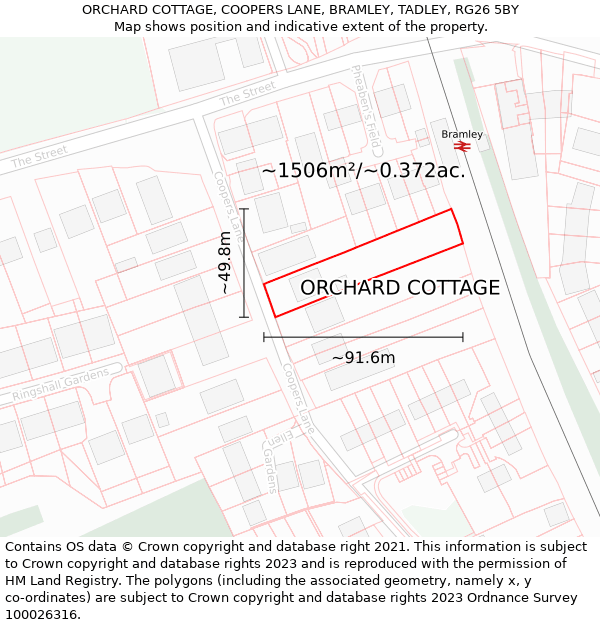 ORCHARD COTTAGE, COOPERS LANE, BRAMLEY, TADLEY, RG26 5BY: Plot and title map