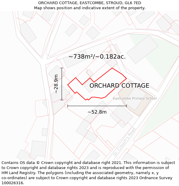 ORCHARD COTTAGE, EASTCOMBE, STROUD, GL6 7ED: Plot and title map