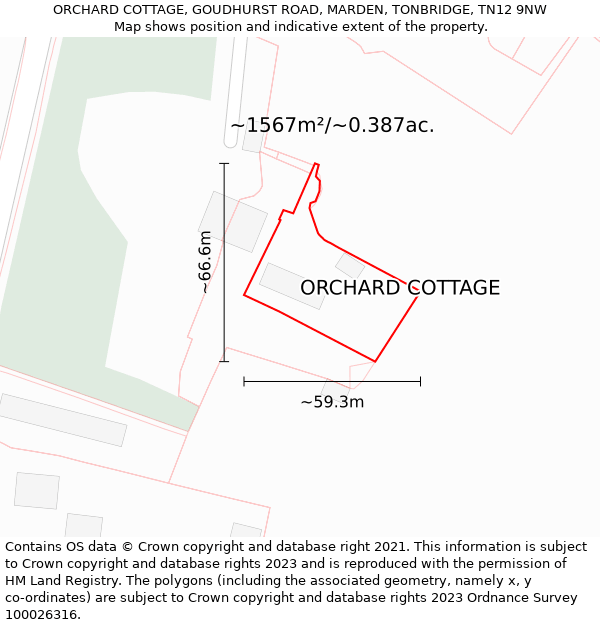 ORCHARD COTTAGE, GOUDHURST ROAD, MARDEN, TONBRIDGE, TN12 9NW: Plot and title map