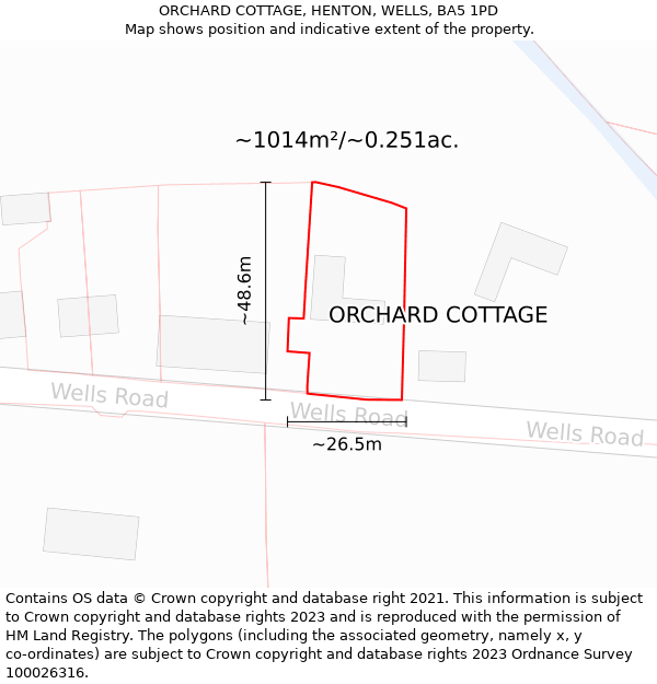 ORCHARD COTTAGE, HENTON, WELLS, BA5 1PD: Plot and title map