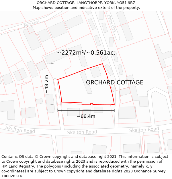 ORCHARD COTTAGE, LANGTHORPE, YORK, YO51 9BZ: Plot and title map