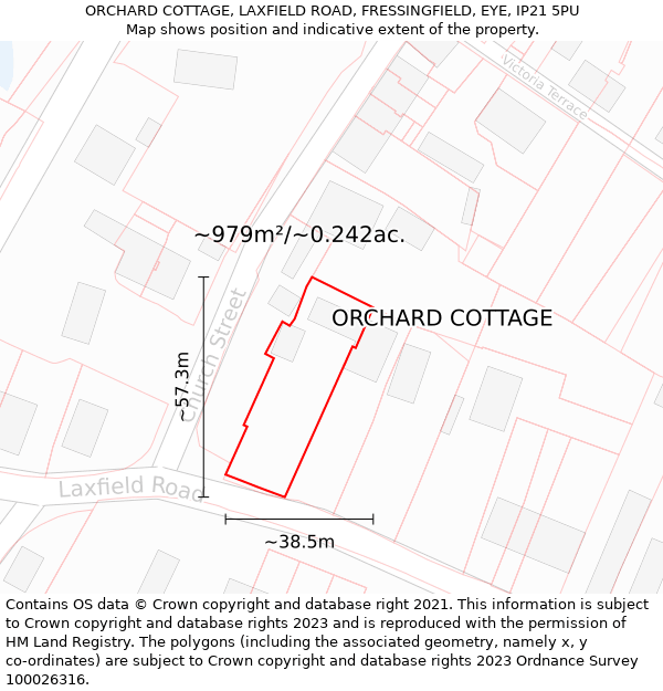 ORCHARD COTTAGE, LAXFIELD ROAD, FRESSINGFIELD, EYE, IP21 5PU: Plot and title map