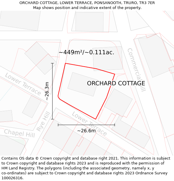 ORCHARD COTTAGE, LOWER TERRACE, PONSANOOTH, TRURO, TR3 7ER: Plot and title map