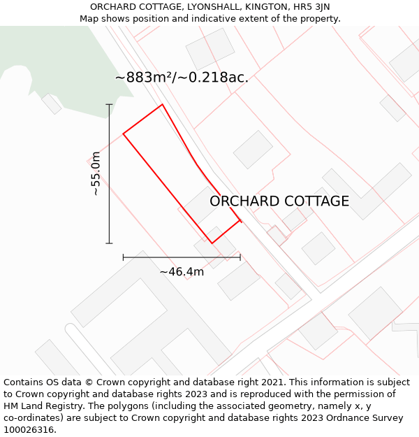 ORCHARD COTTAGE, LYONSHALL, KINGTON, HR5 3JN: Plot and title map