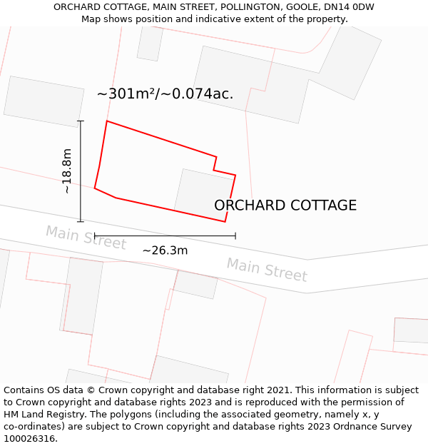 ORCHARD COTTAGE, MAIN STREET, POLLINGTON, GOOLE, DN14 0DW: Plot and title map