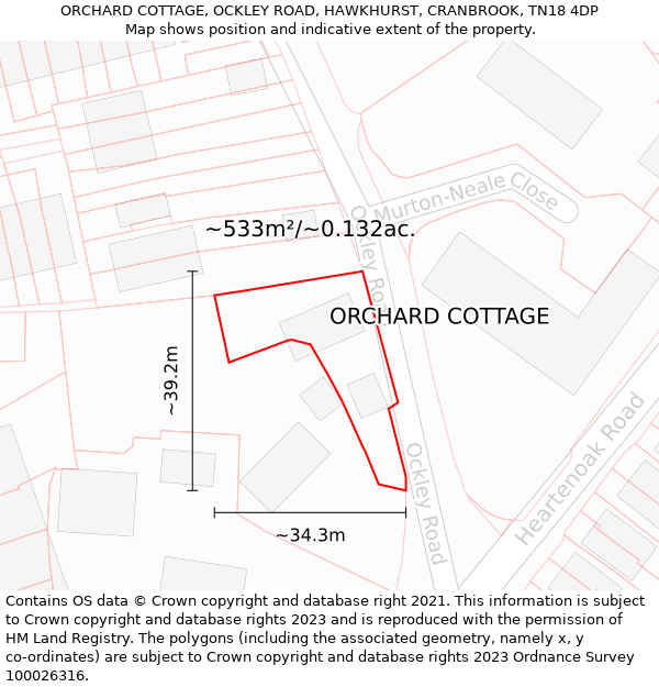 ORCHARD COTTAGE, OCKLEY ROAD, HAWKHURST, CRANBROOK, TN18 4DP: Plot and title map