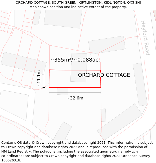 ORCHARD COTTAGE, SOUTH GREEN, KIRTLINGTON, KIDLINGTON, OX5 3HJ: Plot and title map