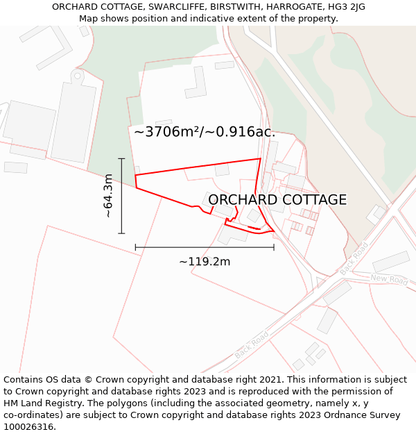 ORCHARD COTTAGE, SWARCLIFFE, BIRSTWITH, HARROGATE, HG3 2JG: Plot and title map