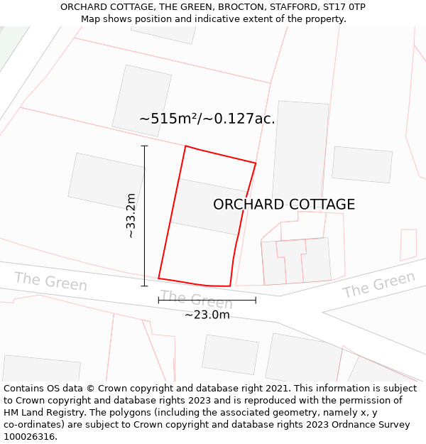 ORCHARD COTTAGE, THE GREEN, BROCTON, STAFFORD, ST17 0TP: Plot and title map