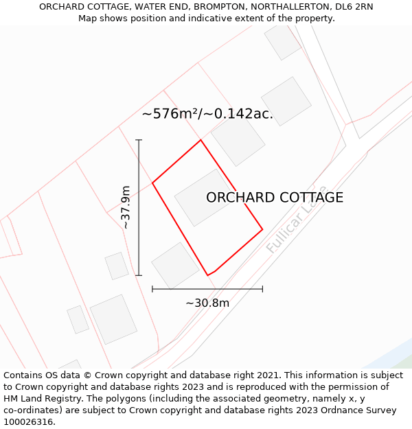 ORCHARD COTTAGE, WATER END, BROMPTON, NORTHALLERTON, DL6 2RN: Plot and title map