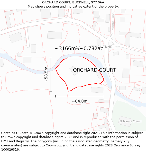 ORCHARD COURT, BUCKNELL, SY7 0AA: Plot and title map