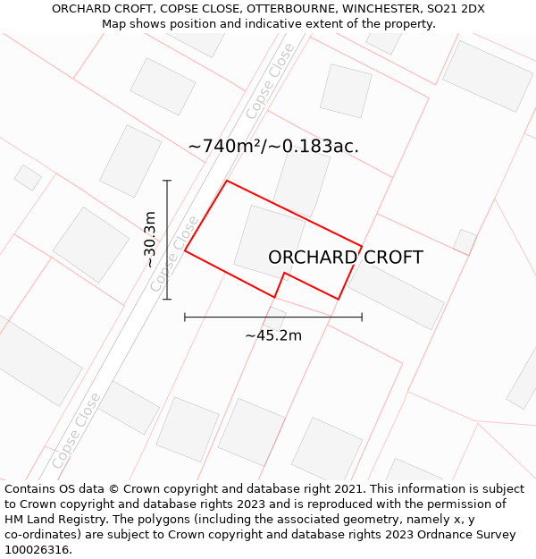 ORCHARD CROFT, COPSE CLOSE, OTTERBOURNE, WINCHESTER, SO21 2DX: Plot and title map