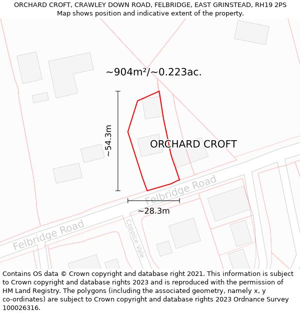 ORCHARD CROFT, CRAWLEY DOWN ROAD, FELBRIDGE, EAST GRINSTEAD, RH19 2PS: Plot and title map