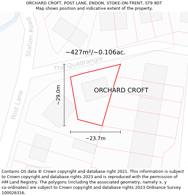 ORCHARD CROFT, POST LANE, ENDON, STOKE-ON-TRENT, ST9 9DT: Plot and title map