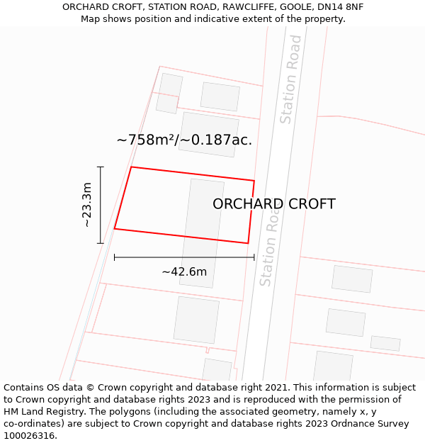 ORCHARD CROFT, STATION ROAD, RAWCLIFFE, GOOLE, DN14 8NF: Plot and title map