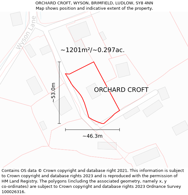 ORCHARD CROFT, WYSON, BRIMFIELD, LUDLOW, SY8 4NN: Plot and title map