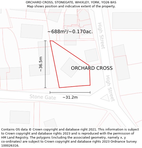 ORCHARD CROSS, STONEGATE, WHIXLEY, YORK, YO26 8AS: Plot and title map