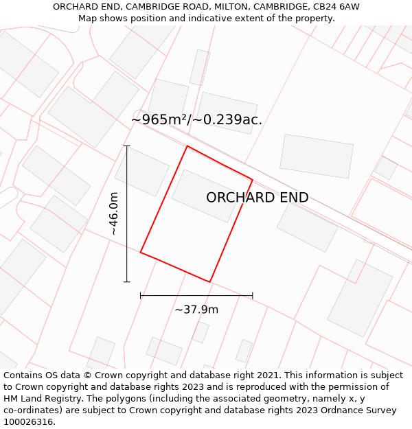 ORCHARD END, CAMBRIDGE ROAD, MILTON, CAMBRIDGE, CB24 6AW: Plot and title map