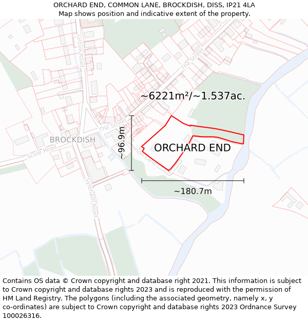ORCHARD END, COMMON LANE, BROCKDISH, DISS, IP21 4LA: Plot and title map