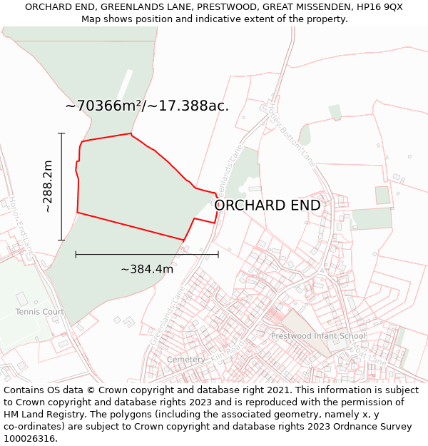 ORCHARD END, GREENLANDS LANE, PRESTWOOD, GREAT MISSENDEN, HP16 9QX: Plot and title map