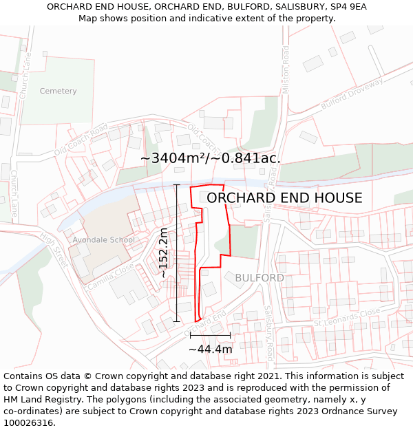 ORCHARD END HOUSE, ORCHARD END, BULFORD, SALISBURY, SP4 9EA: Plot and title map