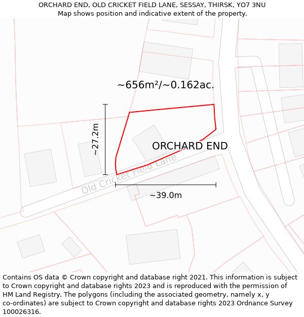 ORCHARD END, OLD CRICKET FIELD LANE, SESSAY, THIRSK, YO7 3NU: Plot and title map