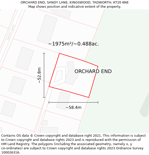 ORCHARD END, SANDY LANE, KINGSWOOD, TADWORTH, KT20 6NE: Plot and title map