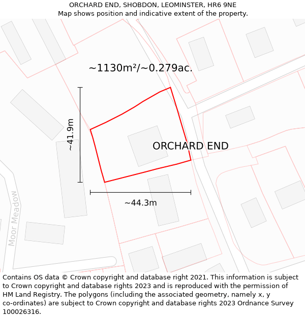 ORCHARD END, SHOBDON, LEOMINSTER, HR6 9NE: Plot and title map
