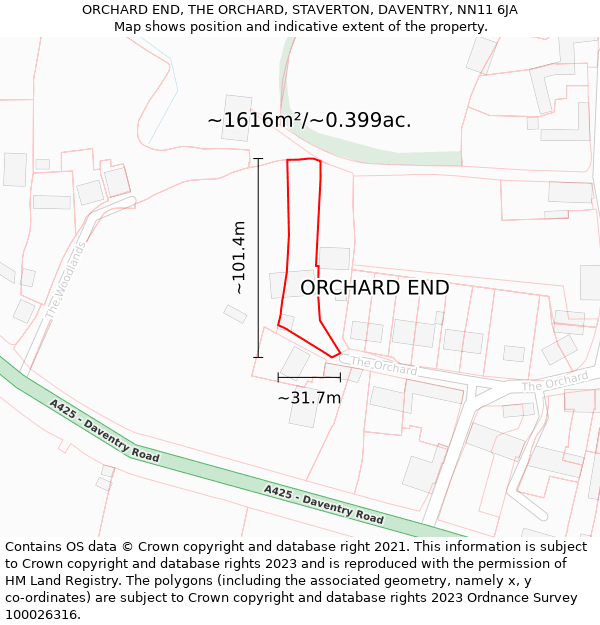 ORCHARD END, THE ORCHARD, STAVERTON, DAVENTRY, NN11 6JA: Plot and title map