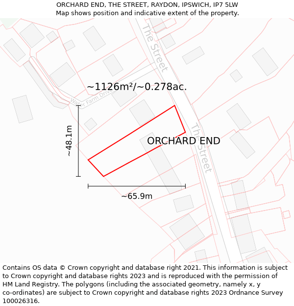 ORCHARD END, THE STREET, RAYDON, IPSWICH, IP7 5LW: Plot and title map