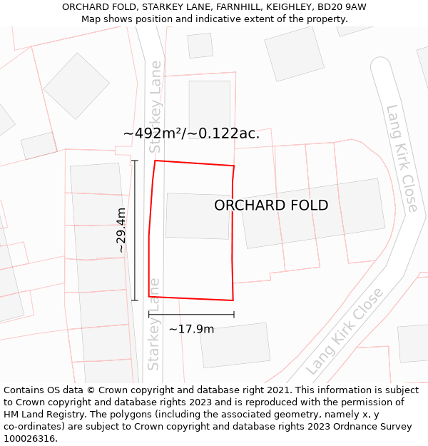 ORCHARD FOLD, STARKEY LANE, FARNHILL, KEIGHLEY, BD20 9AW: Plot and title map