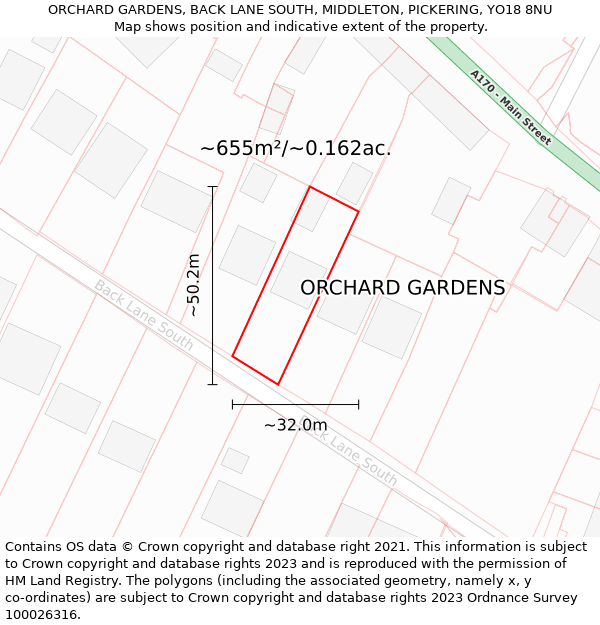 ORCHARD GARDENS, BACK LANE SOUTH, MIDDLETON, PICKERING, YO18 8NU: Plot and title map