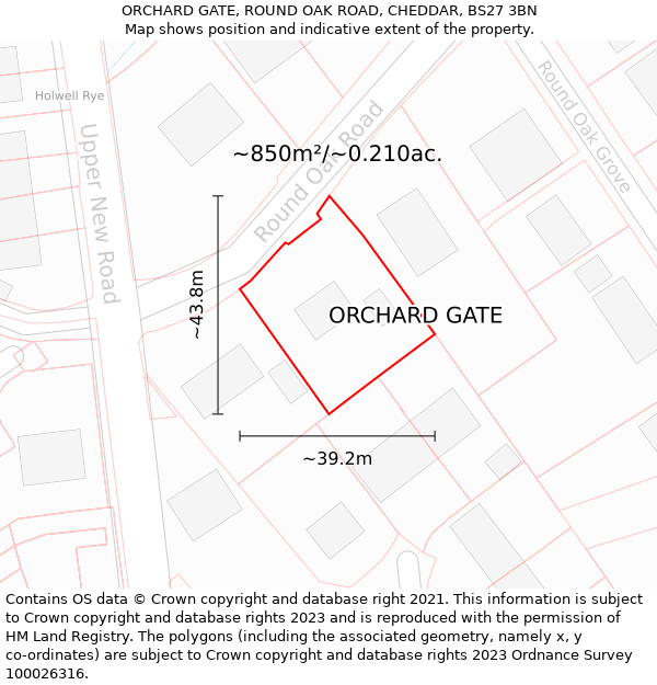 ORCHARD GATE, ROUND OAK ROAD, CHEDDAR, BS27 3BN: Plot and title map