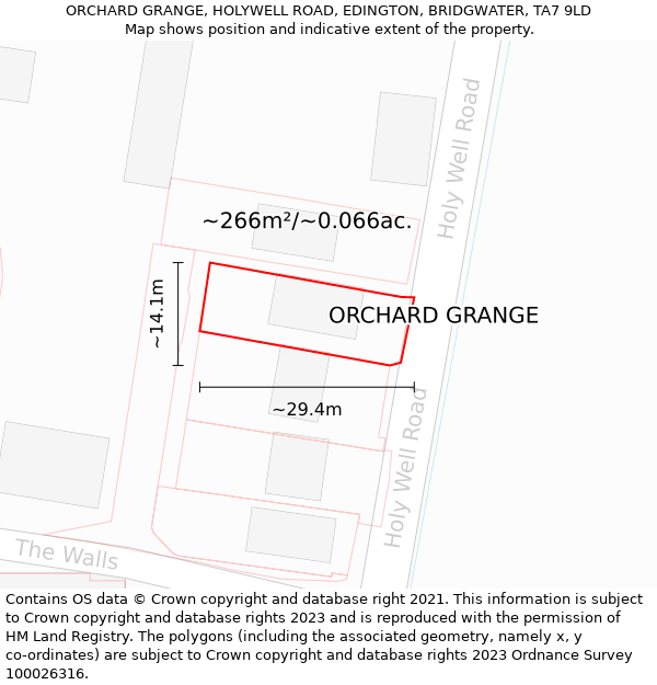 ORCHARD GRANGE, HOLYWELL ROAD, EDINGTON, BRIDGWATER, TA7 9LD: Plot and title map