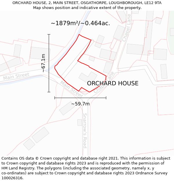 ORCHARD HOUSE, 2, MAIN STREET, OSGATHORPE, LOUGHBOROUGH, LE12 9TA: Plot and title map