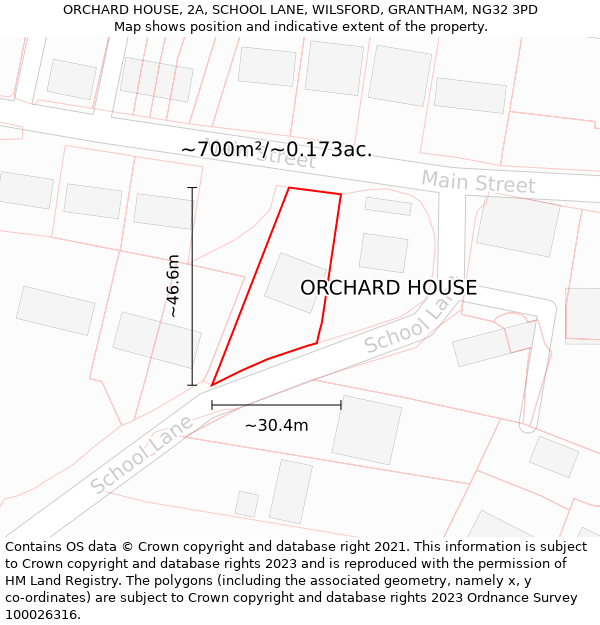 ORCHARD HOUSE, 2A, SCHOOL LANE, WILSFORD, GRANTHAM, NG32 3PD: Plot and title map