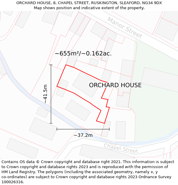 ORCHARD HOUSE, 8, CHAPEL STREET, RUSKINGTON, SLEAFORD, NG34 9DX: Plot and title map