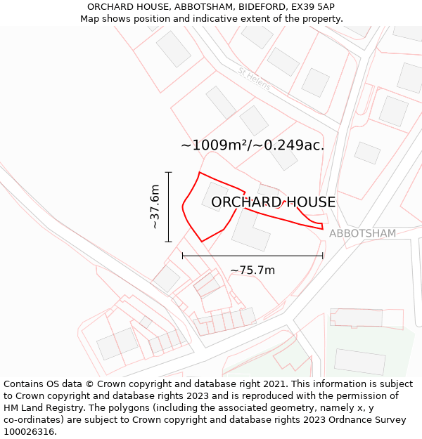 ORCHARD HOUSE, ABBOTSHAM, BIDEFORD, EX39 5AP: Plot and title map