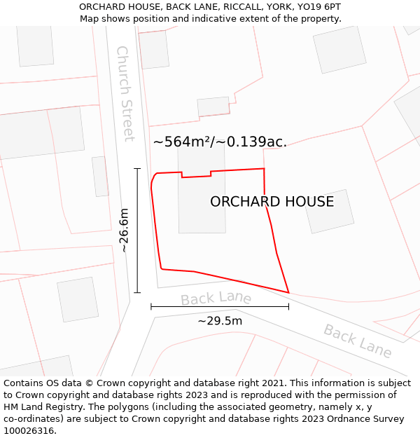 ORCHARD HOUSE, BACK LANE, RICCALL, YORK, YO19 6PT: Plot and title map