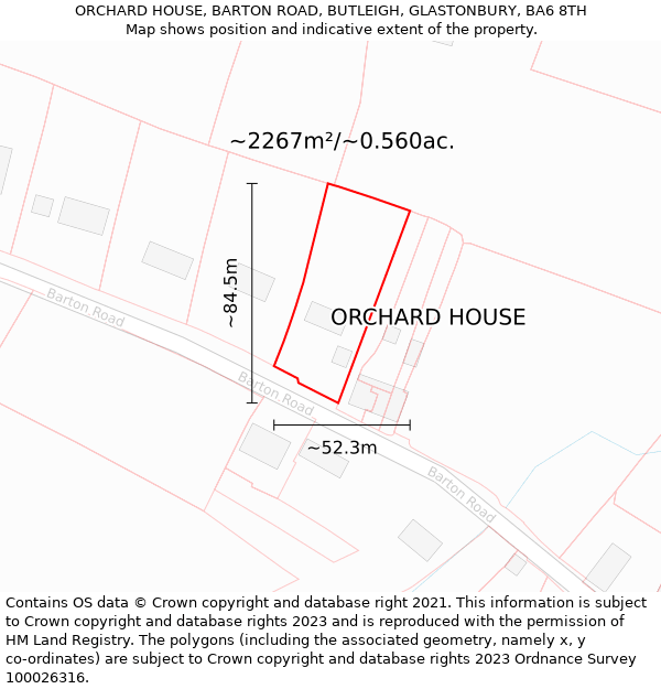 ORCHARD HOUSE, BARTON ROAD, BUTLEIGH, GLASTONBURY, BA6 8TH: Plot and title map