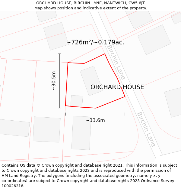 ORCHARD HOUSE, BIRCHIN LANE, NANTWICH, CW5 6JT: Plot and title map