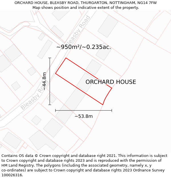 ORCHARD HOUSE, BLEASBY ROAD, THURGARTON, NOTTINGHAM, NG14 7FW: Plot and title map