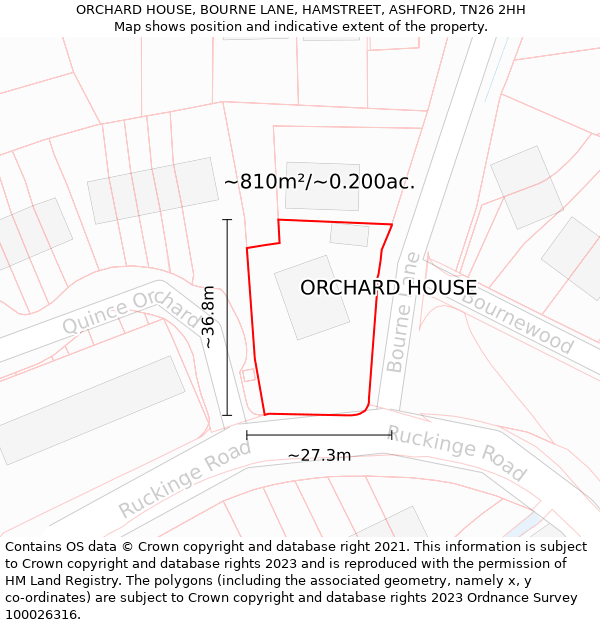 ORCHARD HOUSE, BOURNE LANE, HAMSTREET, ASHFORD, TN26 2HH: Plot and title map