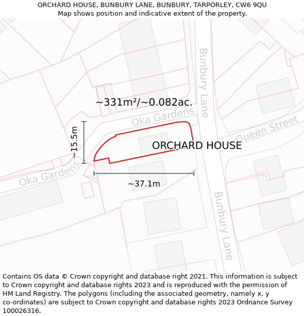 ORCHARD HOUSE, BUNBURY LANE, BUNBURY, TARPORLEY, CW6 9QU: Plot and title map