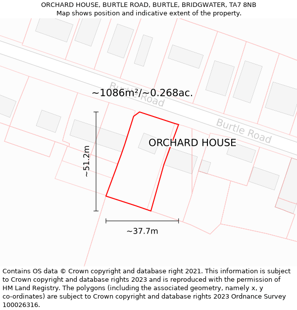 ORCHARD HOUSE, BURTLE ROAD, BURTLE, BRIDGWATER, TA7 8NB: Plot and title map