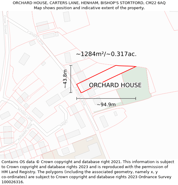 ORCHARD HOUSE, CARTERS LANE, HENHAM, BISHOP'S STORTFORD, CM22 6AQ: Plot and title map