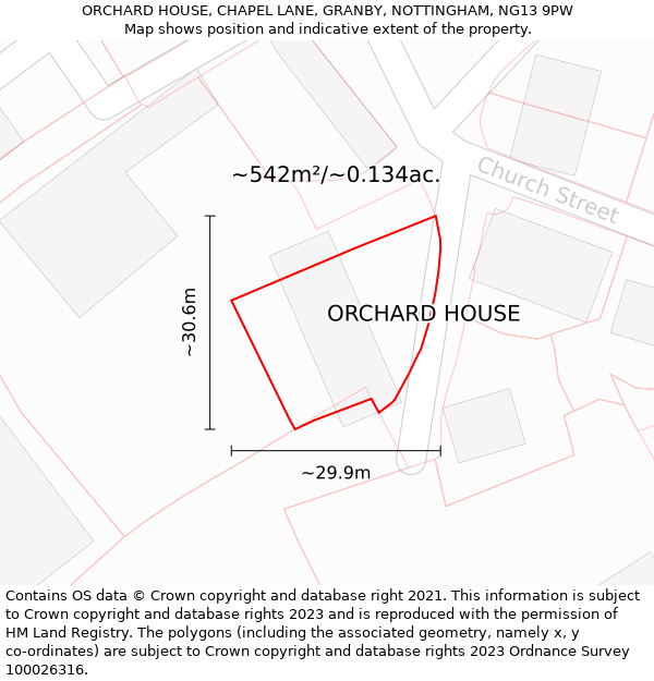 ORCHARD HOUSE, CHAPEL LANE, GRANBY, NOTTINGHAM, NG13 9PW: Plot and title map