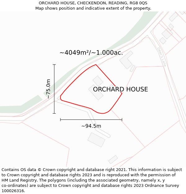 ORCHARD HOUSE, CHECKENDON, READING, RG8 0QS: Plot and title map