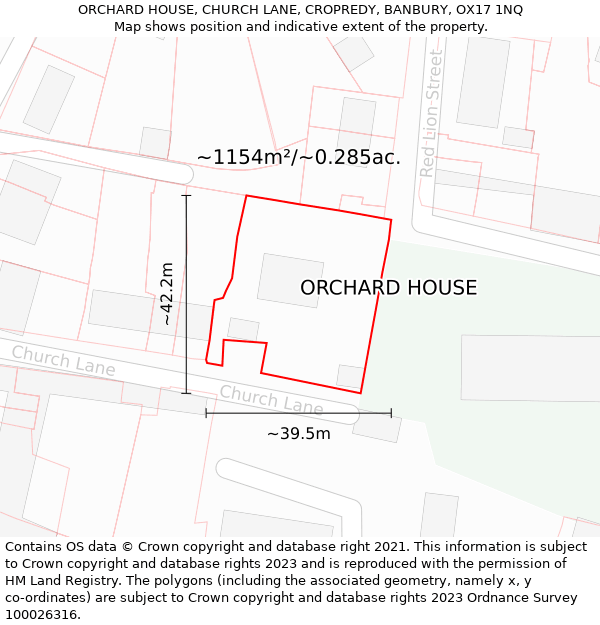 ORCHARD HOUSE, CHURCH LANE, CROPREDY, BANBURY, OX17 1NQ: Plot and title map
